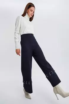 Темно-синие широкие брюки с металлическим кольцом ALL DAY