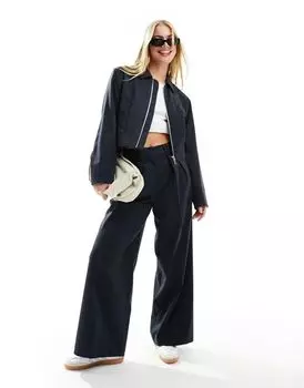 Темно-синие широкие брюки в тонкую полоску ASOS