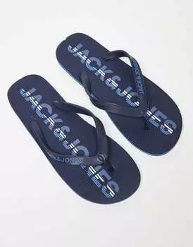 Темно-синие шлепанцы с логотипом Jack & Jones
