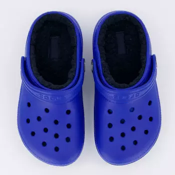Темно-синие шлепанцы с пушистой подкладкой Crocs