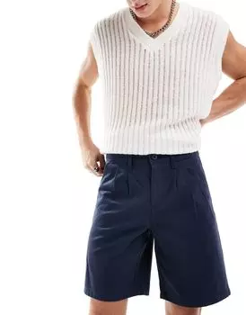 Темно-синие шорты чинос с двойными складками ASOS DESIGN