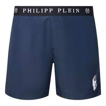 Темно-синие шорты для плавания с фирменным поясом Philipp Plein, синий