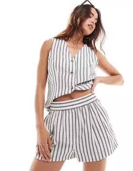 Темно-синие шорты в полоску из смесового льна ASOS DESIGN