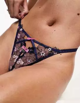 Темно-синие стринги с цветочным принтом Boux Avenue Karina