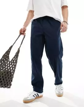 Темно-синие свободные льняные брюки с кулиской на талии Jack & Jones