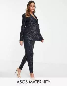 Темно-синие узкие брюки из джерси с пайетками ASOS DESIGN Maternity