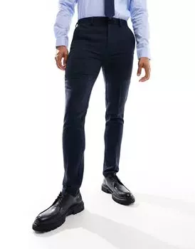Темно-синие узкие брюки из шерстяной ткани ASOS DESIGN Wedding