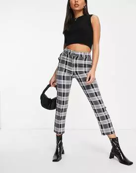 Темно-синие узкие брюки-сигареты в клетку ASOS DESIGN