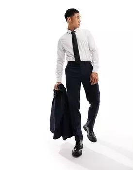 Темно-синие узкие костюмные брюки из смесовой шерсти ASOS DESIGN Wedding
