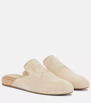 Темно-синие замшевые тапочки Coolito Donna Christian Louboutin, бежевый