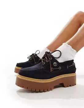 Темно-синие замшевые топсайдеры на платформе с 3 люверсами Timberland Stone Street
