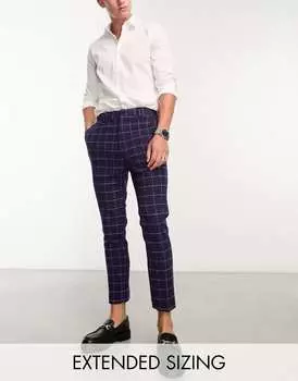 Темно-синие зауженные брюки из смесовой шерсти ASOS DESIGN
