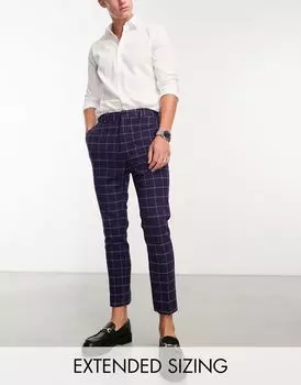 Темно-синие зауженные брюки в клетку ASOS DESIGN
