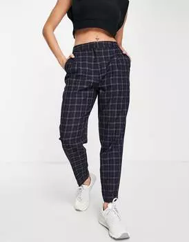 Темно-синие зауженные брюки в клетку ASOS DESIGN smart