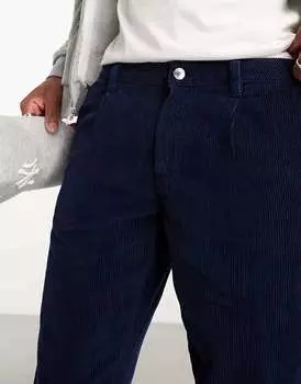 Темно-синие зауженные вельветовые брюки ASOS