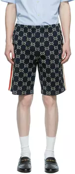 Темно-синие жаккардовые шорты с узором GG Gucci
