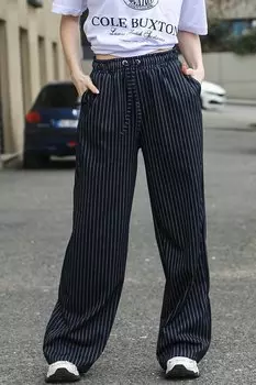 Темно-синие женские брюки оверсайз в полоску MG1809 MADMEXT