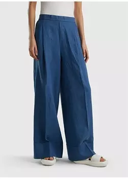 Темно-синие женские брюки свободного кроя с высокой талией United Colors of Benetton