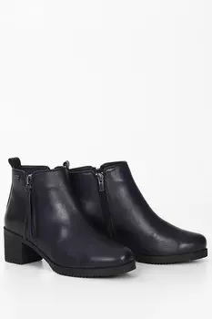 ТЕМНО-СИНИЕ женские повседневные ботинки на молнии из натуральной кожи с круглым носком на резиновой подошве 51460 GNDER(R)