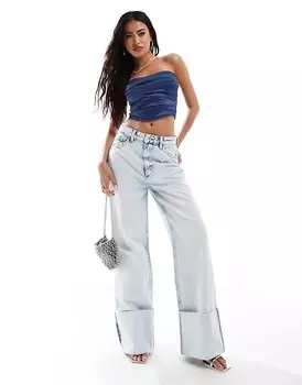 Темно-синий атласный корсетный топ ASOS DESIGN