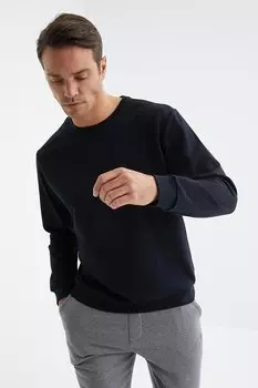 Темно-синий базовый мужской свитшот удобной формы с круглым вырезом TOMMYLIFE