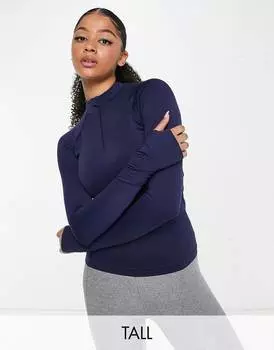 Темно-синий бесшовный топ с длинными рукавами на молнии 1/4 ASOS 4505 Tall