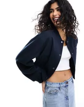 Темно-синий бомбер с ровным низом ASOS DESIGN