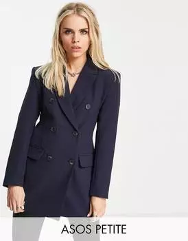Темно-синий двубортный пиджак ASOS DESIGN Petite