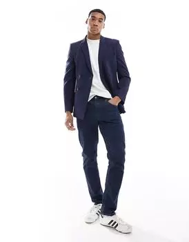 Темно-синий двубортный пиджак скинни ASOS