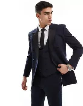Темно-синий двубортный узкий пиджак ASOS DESIGN