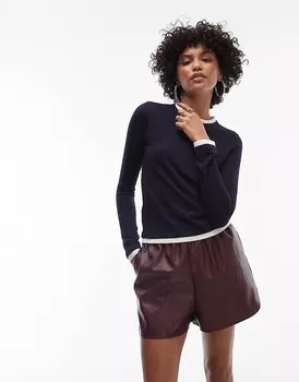 Темно-синий двухслойный топ с длинными рукавами Mango