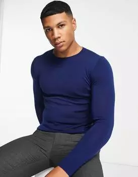 Темно-синий джемпер премиум-класса из мериносовой шерсти ASOS DESIGN
