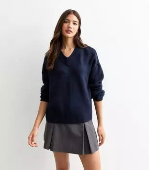 Темно-синий джемпер с высоким V-образным вырезом New Look, военно-морской