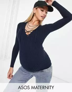 Темно-синий джемпер со шнуровкой для беременных ASOS DESIGN