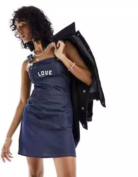 Темно-синий джинсовый мини-сарафан Love Moschino