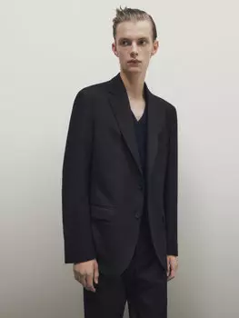 Темно-синий фланелевый костюмный пиджак Massimo Dutti, темно-синий