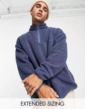 Темно-синий флис свободного кроя на молнии ASOS DESIGN