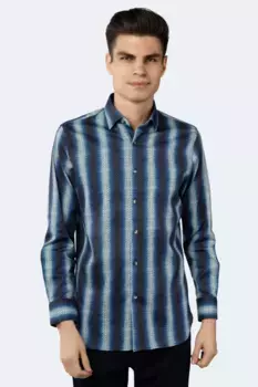 Темно-синий голубой с градиентом и рубашка-цепочка с золотым кругом Luchiano Visconti, мультиколор