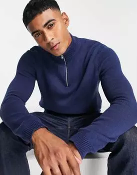 Темно-синий хлопковый джемпер средней плотности на молнии ASOS DESIGN