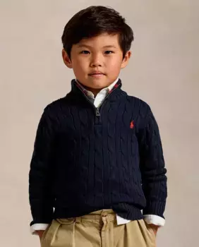 Темно-синий хлопковый свитер косой вязки для мальчика Polo Ralph Lauren, темно-синий