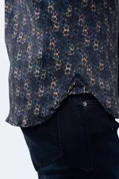 Темно-синий и бежево-коричневая рубашка с цветочным принтом Luchiano Visconti, мультиколор