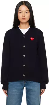 Темно-синий кардиган с нашивкой в форме сердца Comme des Garons