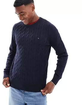 Темно-синий классический джемпер косой вязки Tommy Hilfiger
