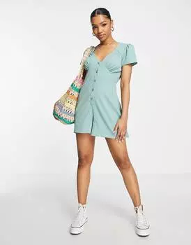 Темно-синий комбинезон с короткими рукавами и пуговицами спереди ASOS DESIGN