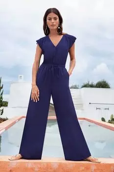 Темно-синий комбинезон со сборкой на талии Ro&Zo, синий