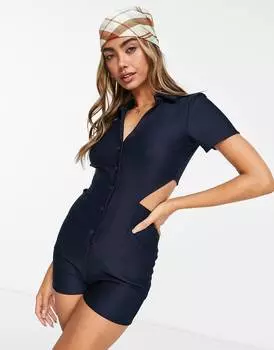 Темно-синий комбинезон в стиле ретро с трикотажным воротником ASOS DESIGN