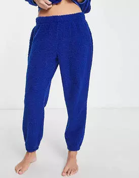Темно-синий комплект из худи и джоггеров ASOS DESIGN Petite Lounge Borg