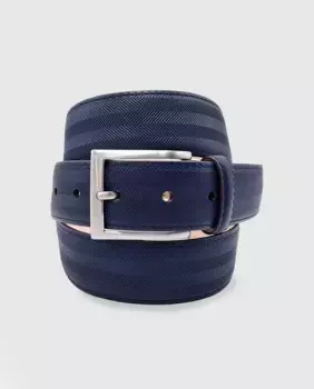 Темно-синий кожаный ремень с гравировкой «елочка» Leyva, синий