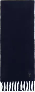 Темно-синий кожаный шарф с нашивками Ami de Coeur AMI Paris