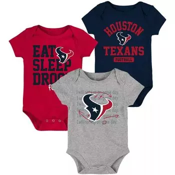 Темно-синий/красный комплект боди для новорожденных и младенцев Houston Texans Eat Sleep Drool Football, комплект из трех предметов Outerstuff
